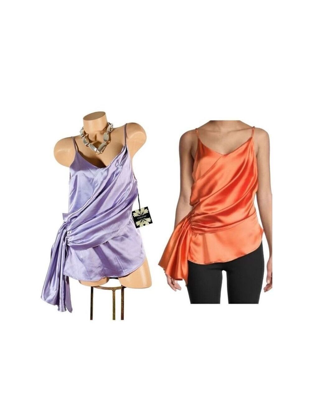 NWT CLICHE  L Lilac / Purple Draped Satin Gorgeous Trendy Slip Top with a twist